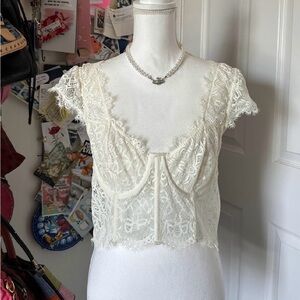 Anthropologie White Lace Corset Large
